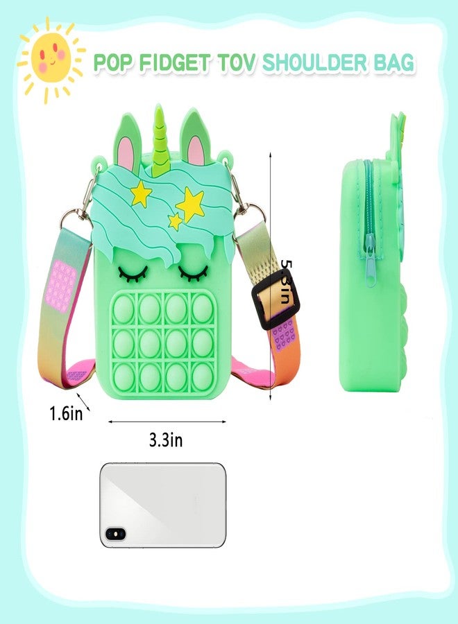 civan Unicorn Pop It Purse Fidget Toys for Girls, Kids Pop Sensory Popper Toy for ADHD Anxiety, Unicorn Birthday Gifts (Small Light Green, Small) - Image 3
